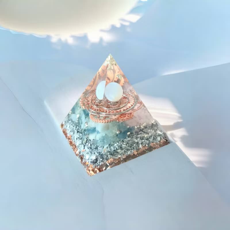 【白月光 奧根能量塔】Orgonite-粉晶 | 海藍寶 | 手工製作6x6cm
