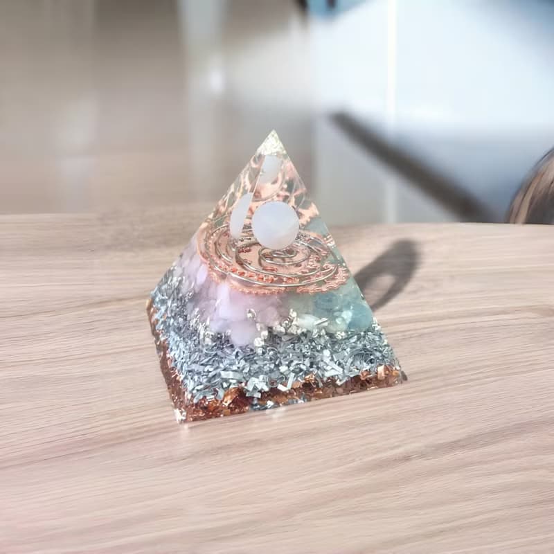【白月光 奧根能量塔】Orgonite-粉晶 | 海藍寶 | 手工製作6x6cm