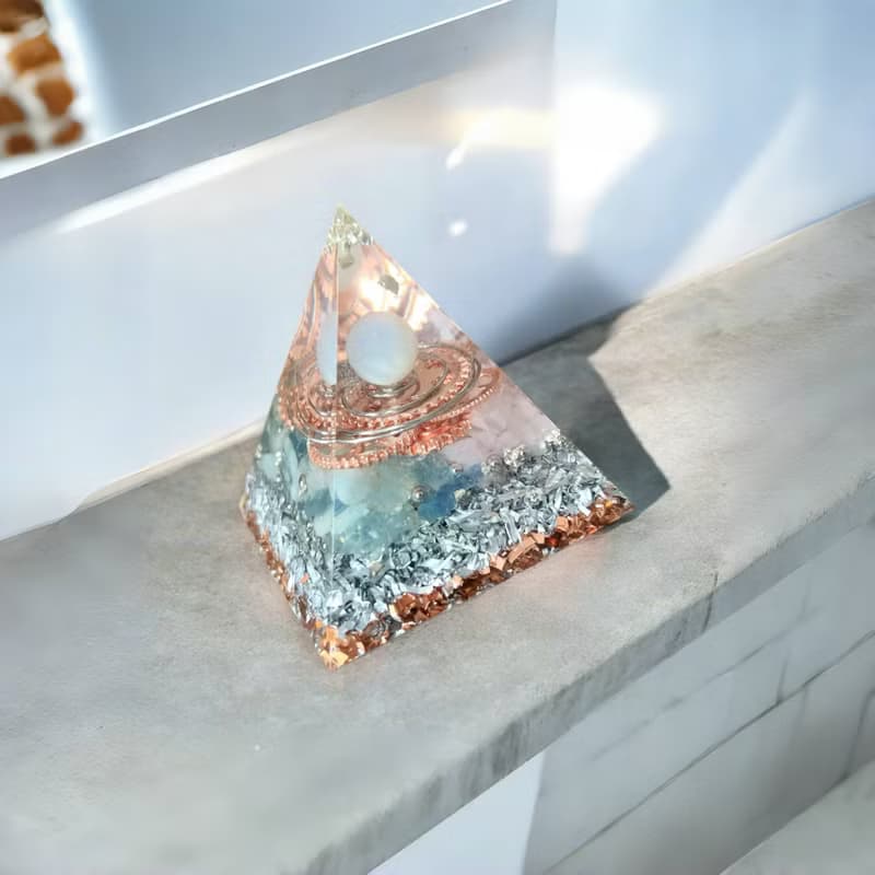 【白月光 奧根能量塔】Orgonite-粉晶 | 海藍寶 | 手工製作6x6cm