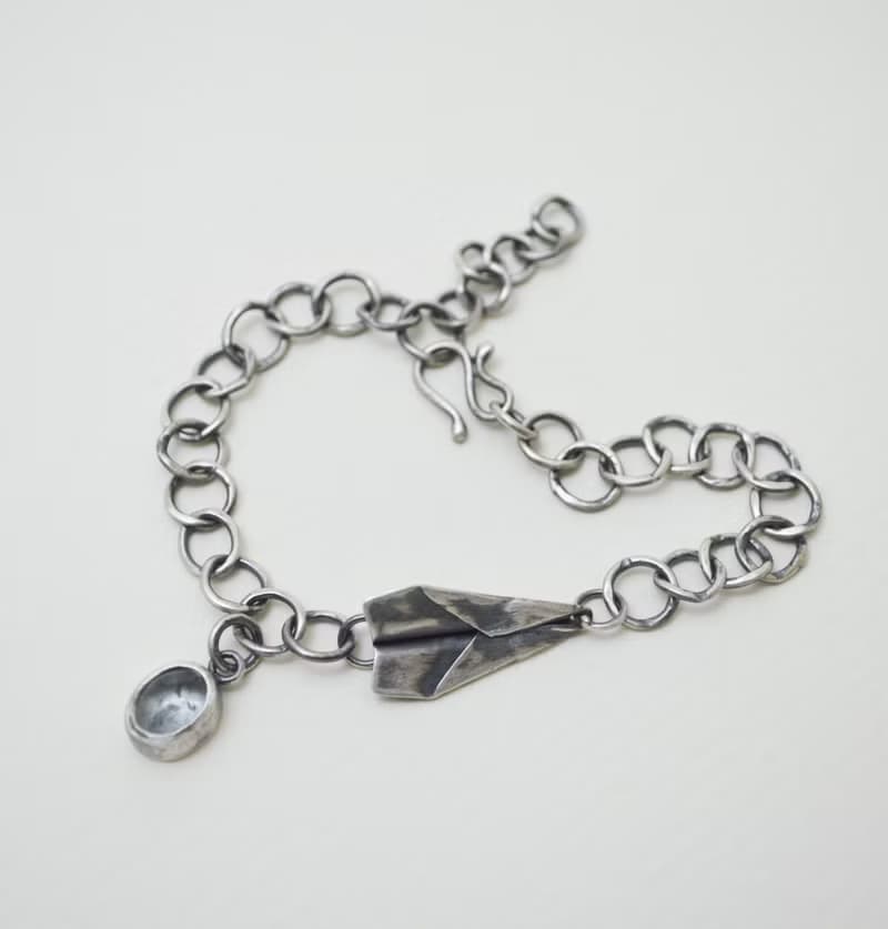 紙飛機系列-海水藍寶‧硫化純銀手鍊