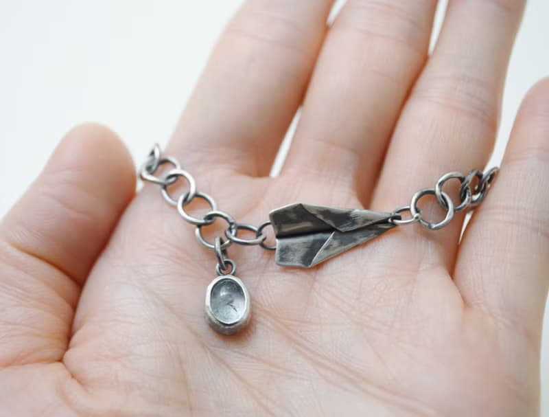 紙飛機系列-海水藍寶‧硫化純銀手鍊