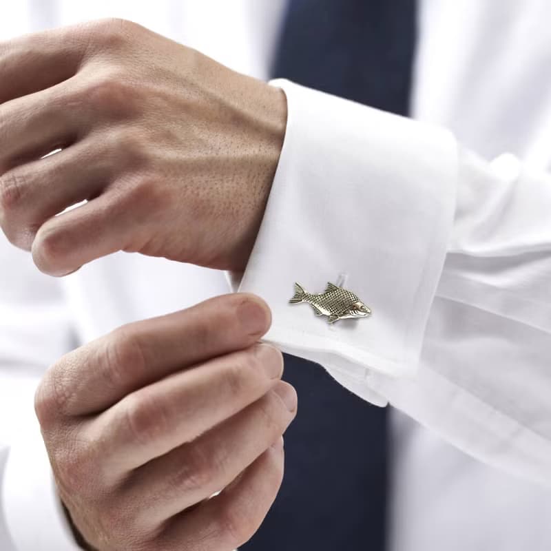 Victorian Style Fish Cufflinks 925 Sterling Silver Mens Fathers Day Gift