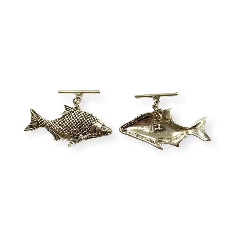 Victorian Style Fish Cufflinks 925 Sterling Silver Mens Fathers Day Gift