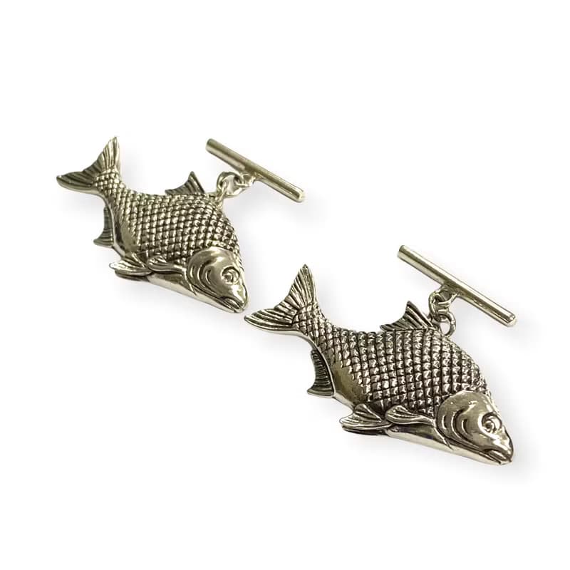 Victorian Style Fish Cufflinks 925 Sterling Silver Mens Fathers Day Gift
