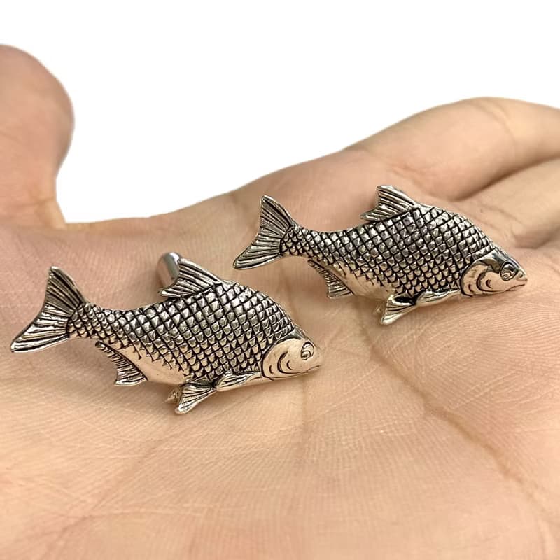 Victorian Style Fish Cufflinks 925 Sterling Silver Mens Fathers Day Gift