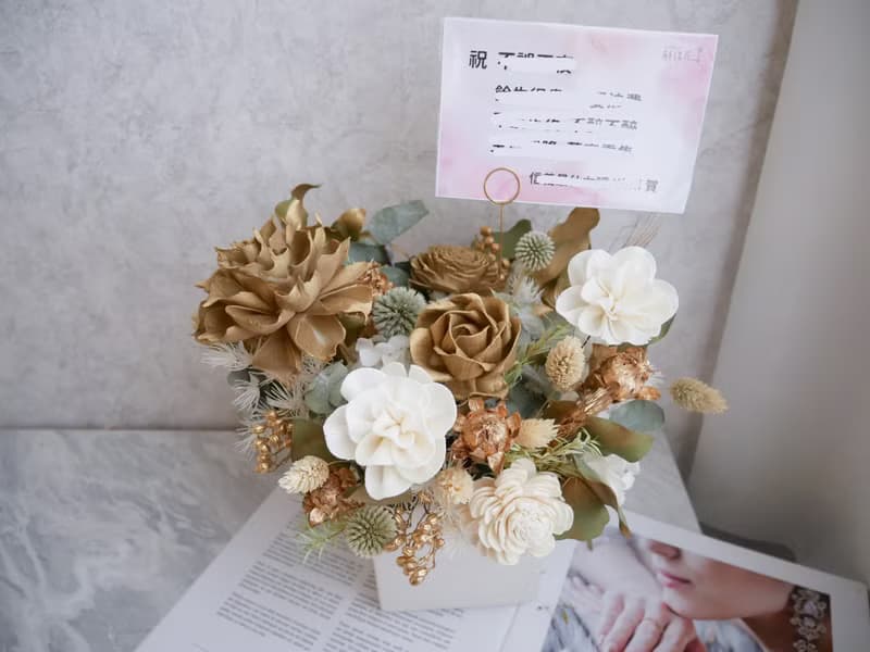 方盆中大型加大款乾燥花盆花【輕奢白金】乾燥花盆花/開幕賀禮/新