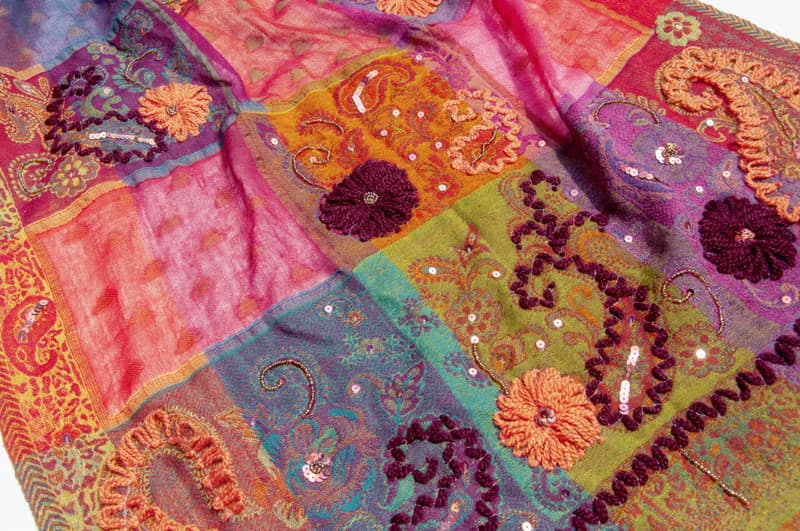 喀什米爾Cashmere/水煮羊毛披肩/針織圍巾/刺繡圍巾/羊絨披巾-花