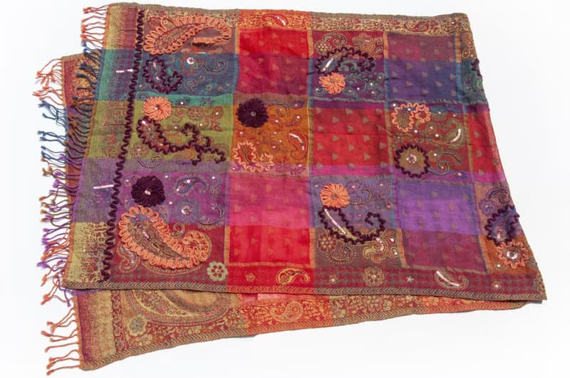 喀什米爾Cashmere/水煮羊毛披肩/針織圍巾/刺繡圍巾/羊絨披巾-花