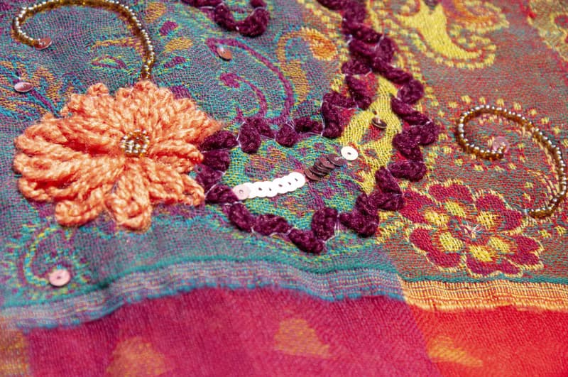 喀什米爾Cashmere/水煮羊毛披肩/針織圍巾/刺繡圍巾/羊絨披巾-花