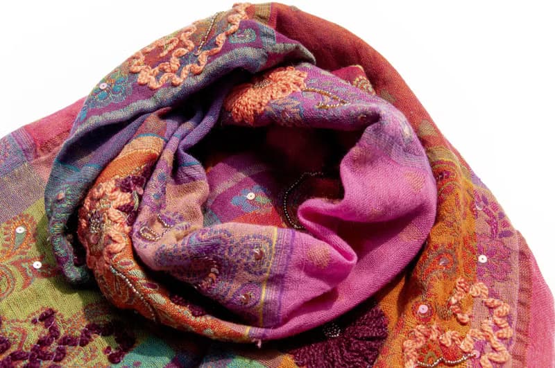 喀什米爾Cashmere/水煮羊毛披肩/針織圍巾/刺繡圍巾/羊絨披巾-花