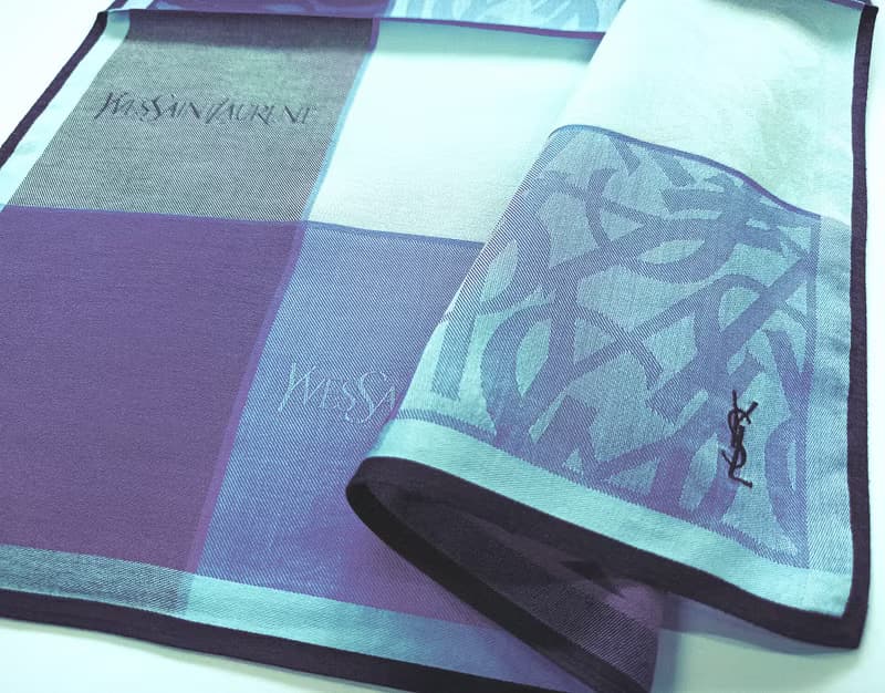Yves Saint Laurent Vintage Handkerchief Bluish Purple Monogram 18 x 18 inches.
