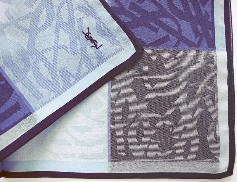 Yves Saint Laurent Vintage Handkerchief Bluish Purple Monogram 18 x 18 inches.