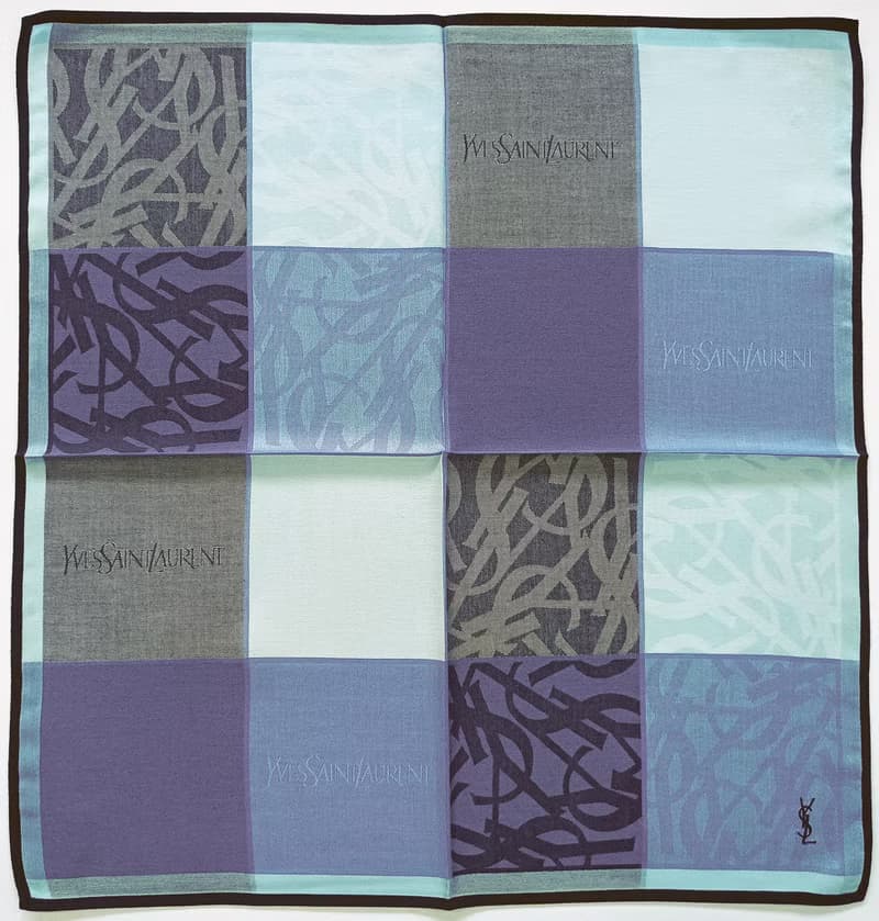Yves Saint Laurent Vintage Handkerchief Bluish Purple Monogram 18 x 18 inches.