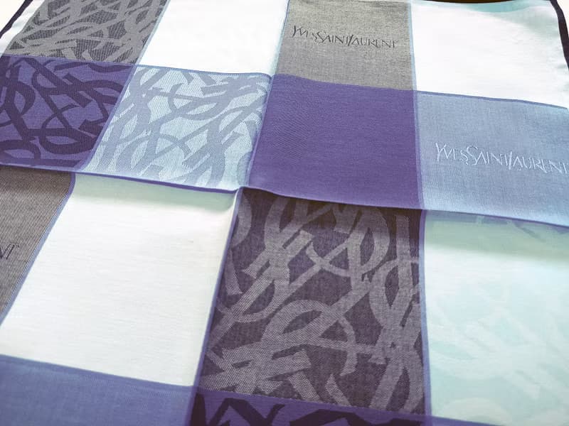 Yves Saint Laurent Vintage Handkerchief Bluish Purple Monogram 18 x 18 inches.