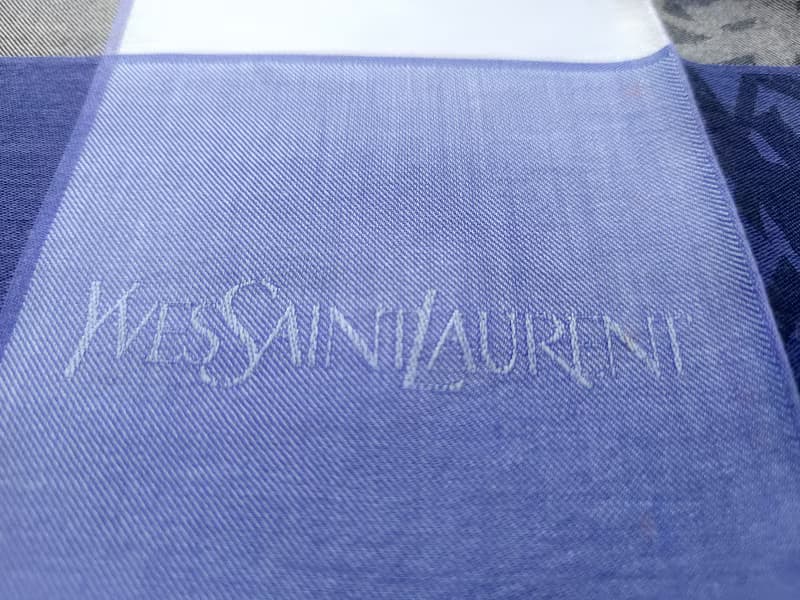 Yves Saint Laurent Vintage Handkerchief Bluish Purple Monogram 18 x 18 inches.