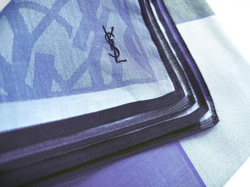 Yves Saint Laurent Vintage Handkerchief Bluish Purple Monogram 18 x 18 inches.