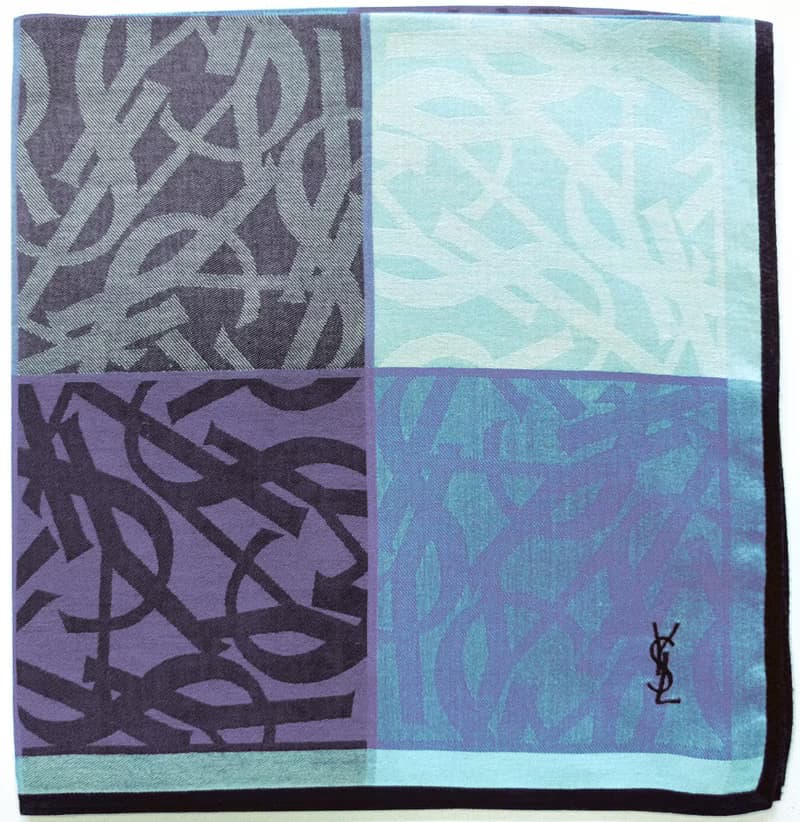 Yves Saint Laurent Vintage Handkerchief Bluish Purple Monogram 18 x 18 inches.