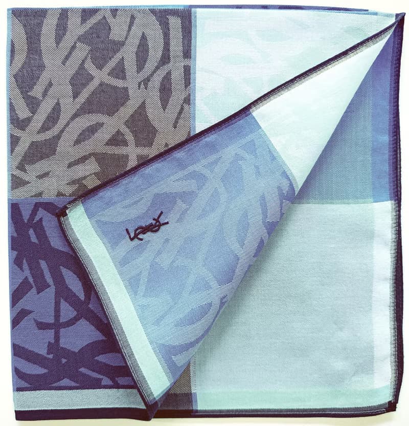 Yves Saint Laurent Vintage Handkerchief Bluish Purple Monogram 18 x 18 inches.