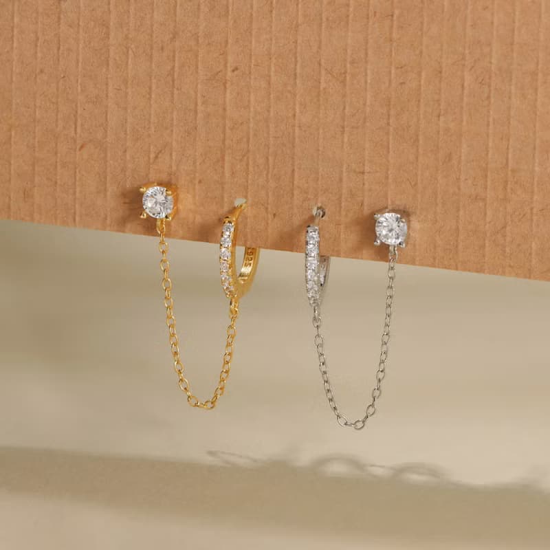 s925銀流蘇設計 鏈條耳釘 連體耳釘 女生耳釘耳環 可戴睡覺