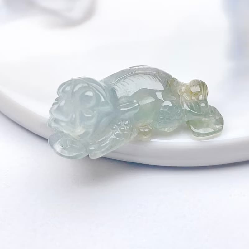 【招財神獸】冰綠飄黃翡翠貔貅擺飾 | 天然緬甸玉翡翠A貨|送禮