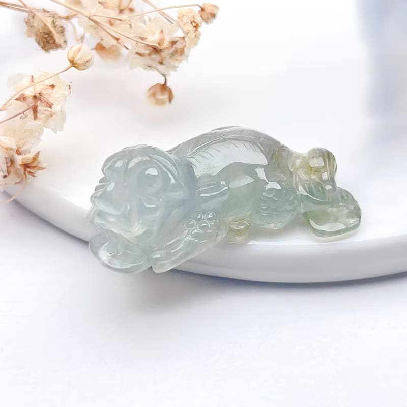 【招財神獸】冰綠飄黃翡翠貔貅擺飾 | 天然緬甸玉翡翠A貨|送禮