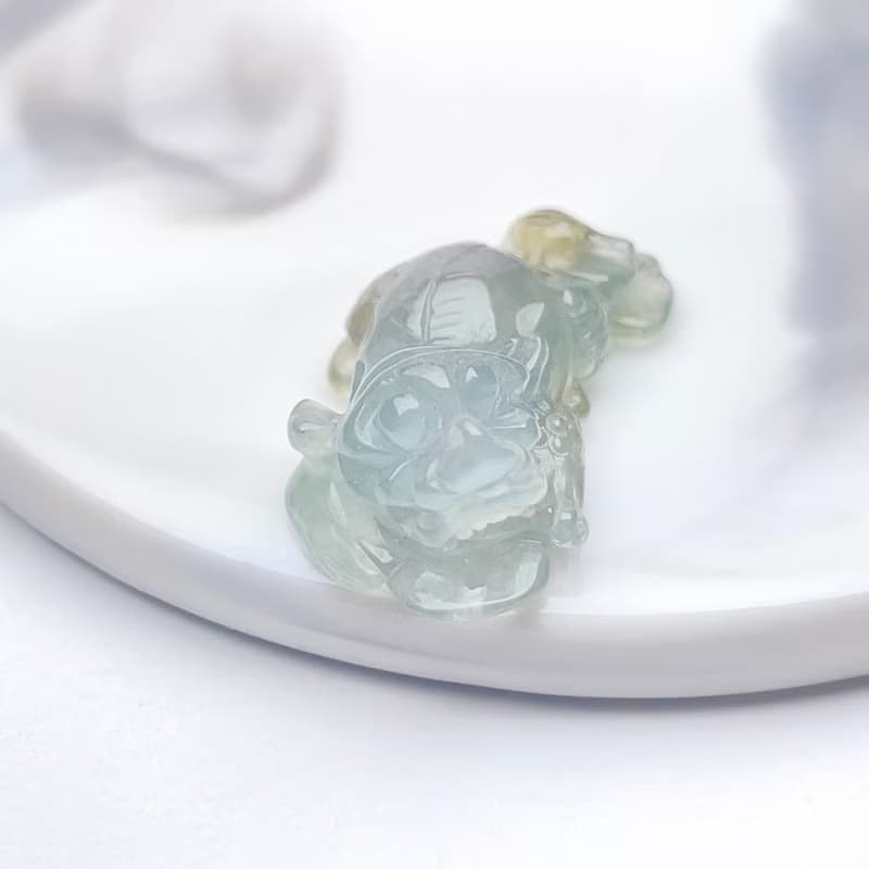 【招財神獸】冰綠飄黃翡翠貔貅擺飾 | 天然緬甸玉翡翠A貨|送禮