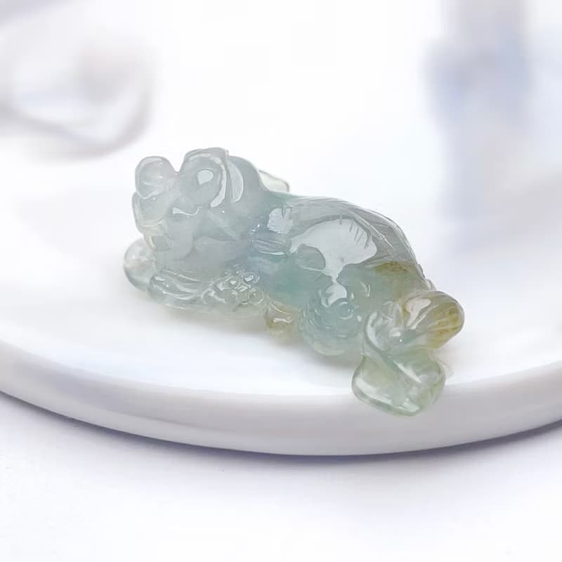 【招財神獸】冰綠飄黃翡翠貔貅擺飾 | 天然緬甸玉翡翠A貨|送禮