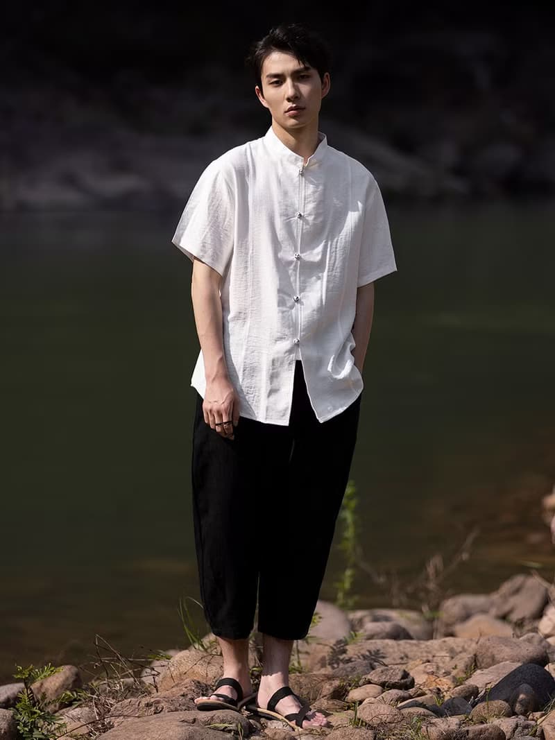 新中式復古 盤扣立領短袖襯衫 唐裝上衣