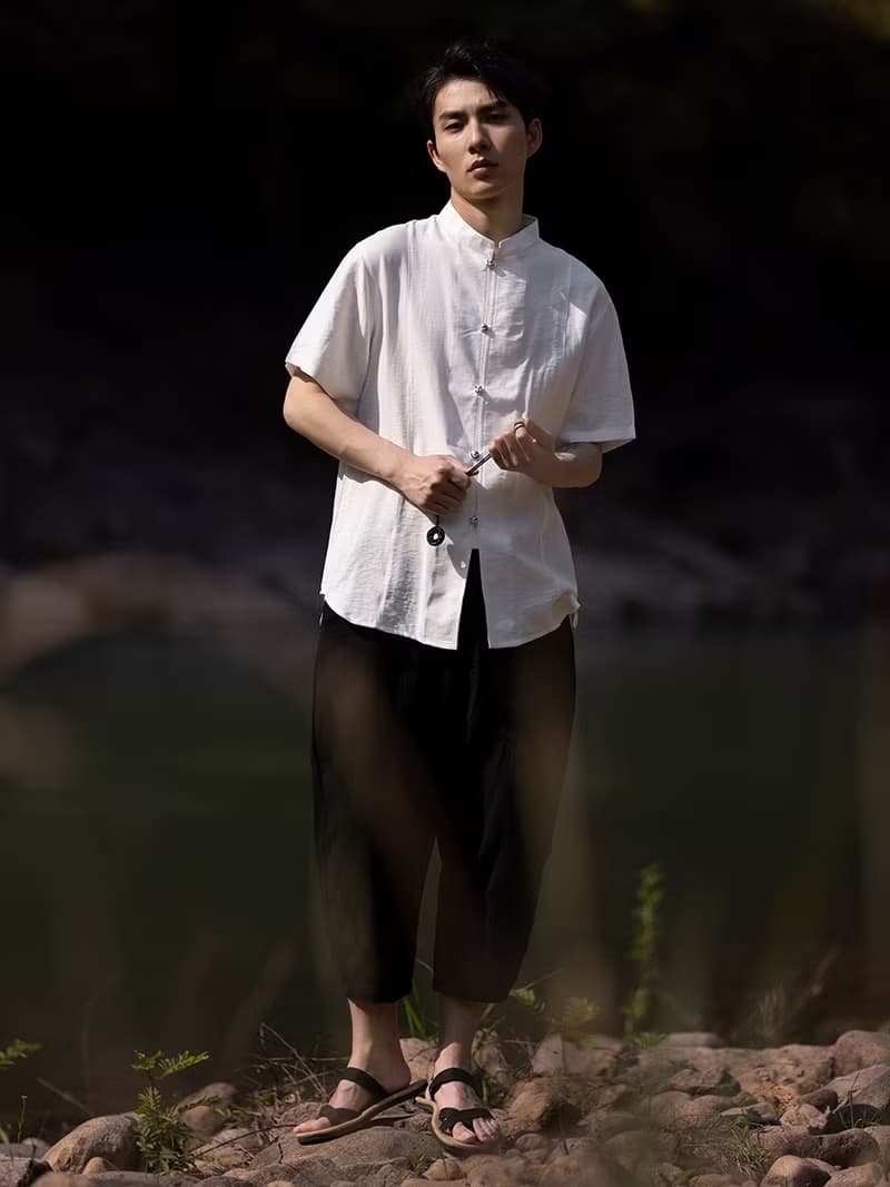 新中式復古 盤扣立領短袖襯衫 唐裝上衣
