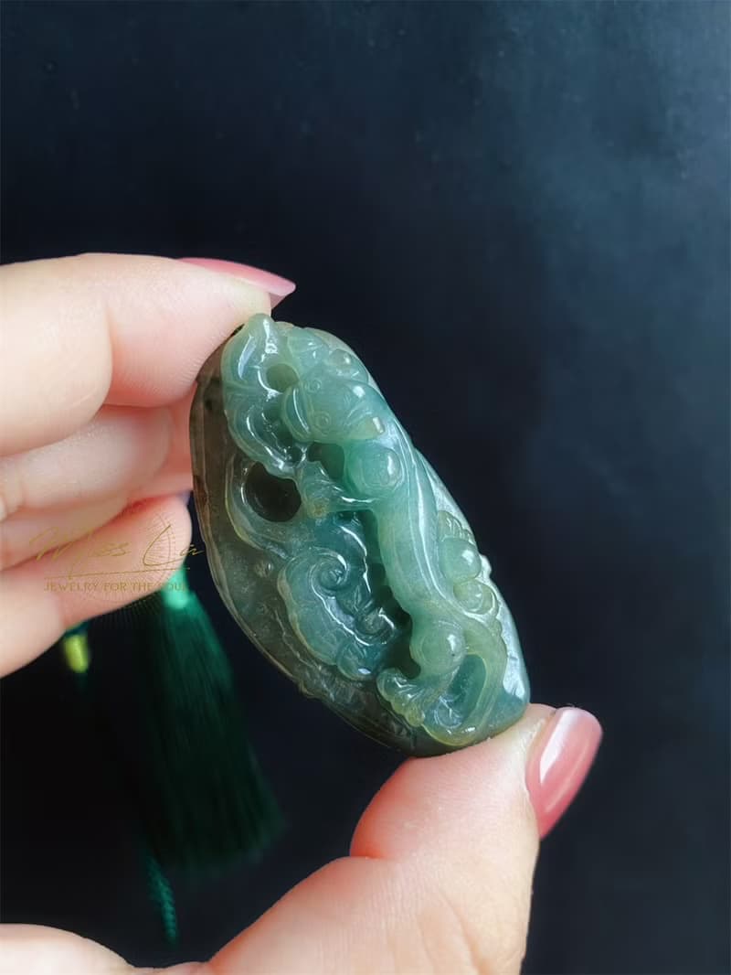 天然緬甸玉 翡翠 螭龍 如意 一葉致富 發財 包掛 禮物 車掛