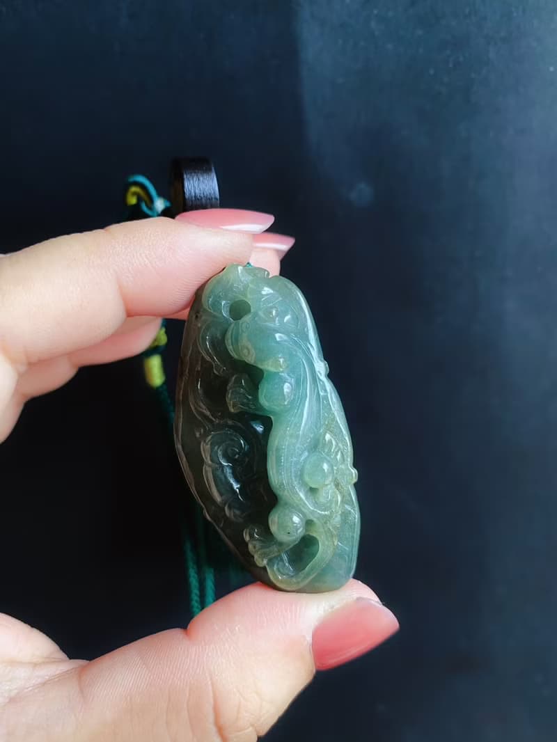 天然緬甸玉 翡翠 螭龍 如意 一葉致富 發財 包掛 禮物 車掛
