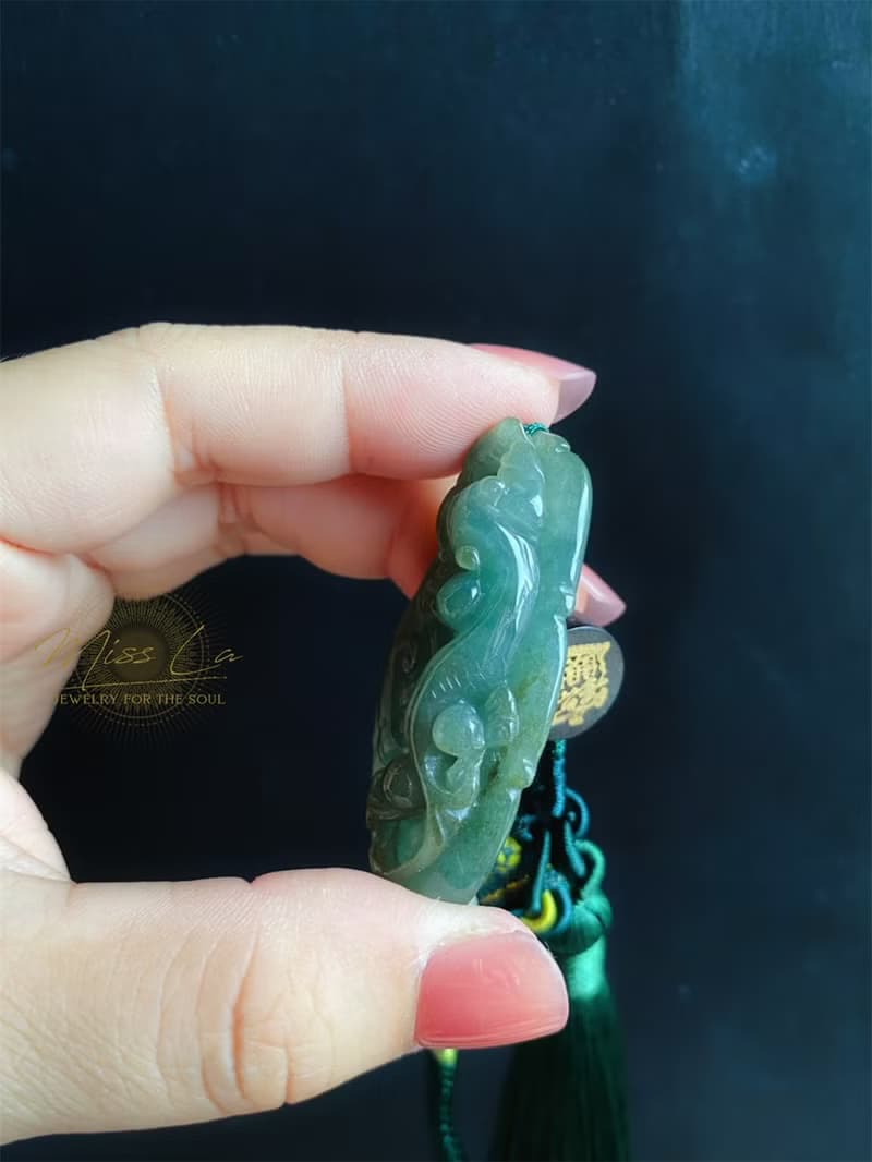 天然緬甸玉 翡翠 螭龍 如意 一葉致富 發財 包掛 禮物 車掛