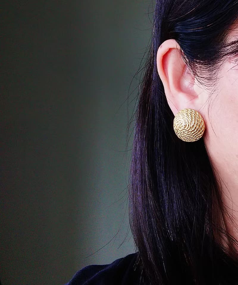 vintage jewelry  古典金屬藤編紋夾式耳環