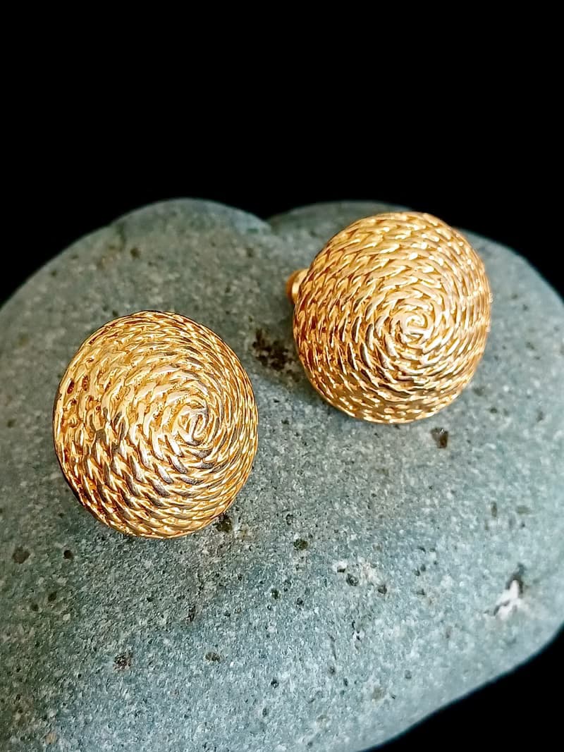 vintage jewelry  古典金屬藤編紋夾式耳環