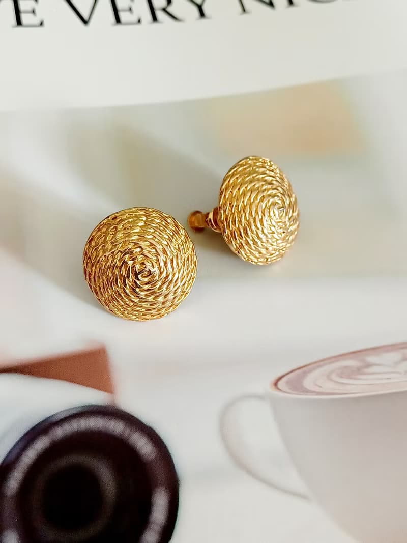 vintage jewelry  古典金屬藤編紋夾式耳環