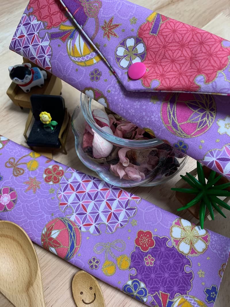 文青風環保純棉筷袋 浪漫金球 浪漫紫 完美生活  日本 潮物 收納