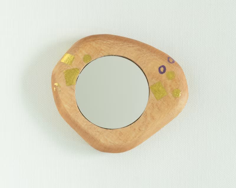 Abstract Hand Painted Wood Pocket Mirror (green)