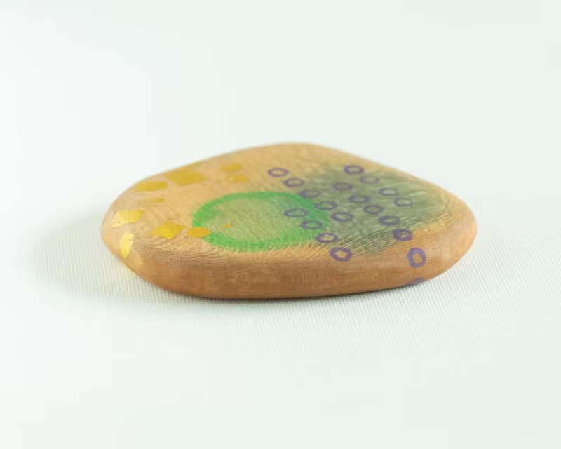 Abstract Hand Painted Wood Pocket Mirror (green)