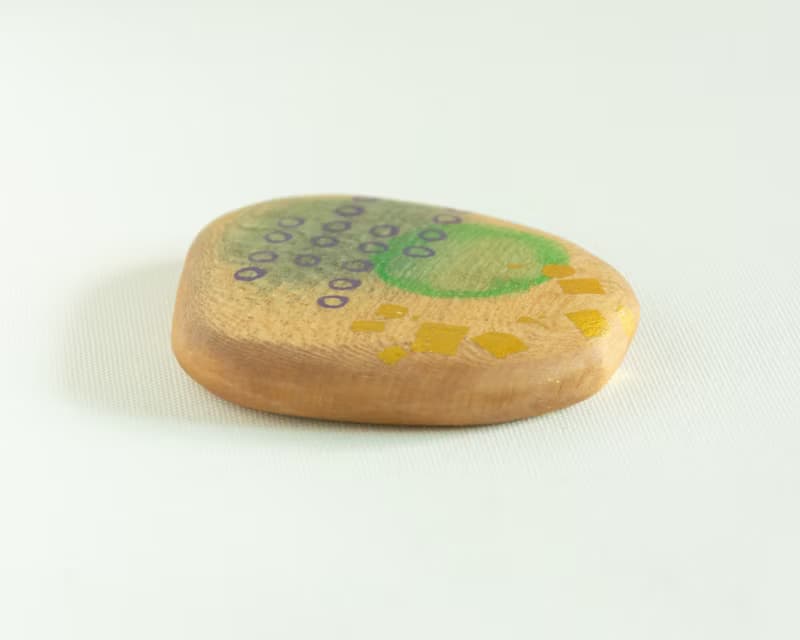 Abstract Hand Painted Wood Pocket Mirror (green)