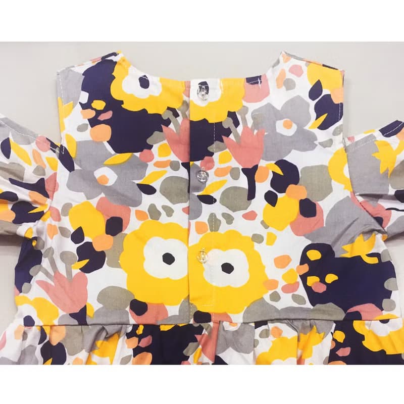 短袖縮口露肩洋裝 衣裙 女童裝 Yellow Flower