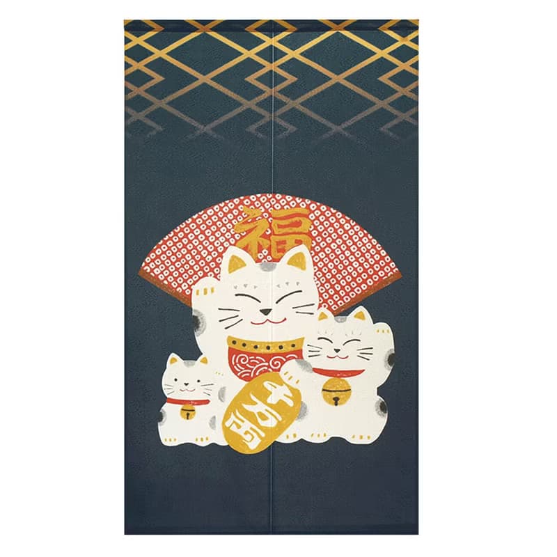 日本製コスモ長門簾招財貓福扇海軍藍