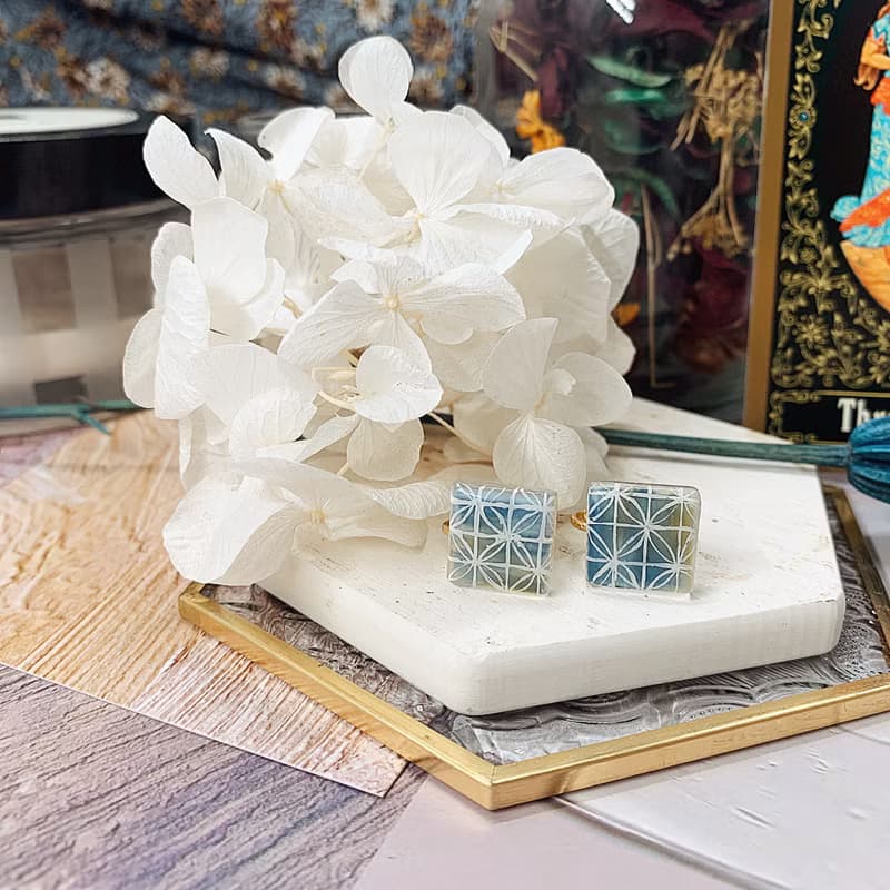 手繪飾品-花磚系列-仲夏窗花-復古文青手作耳釘耳夾耳環