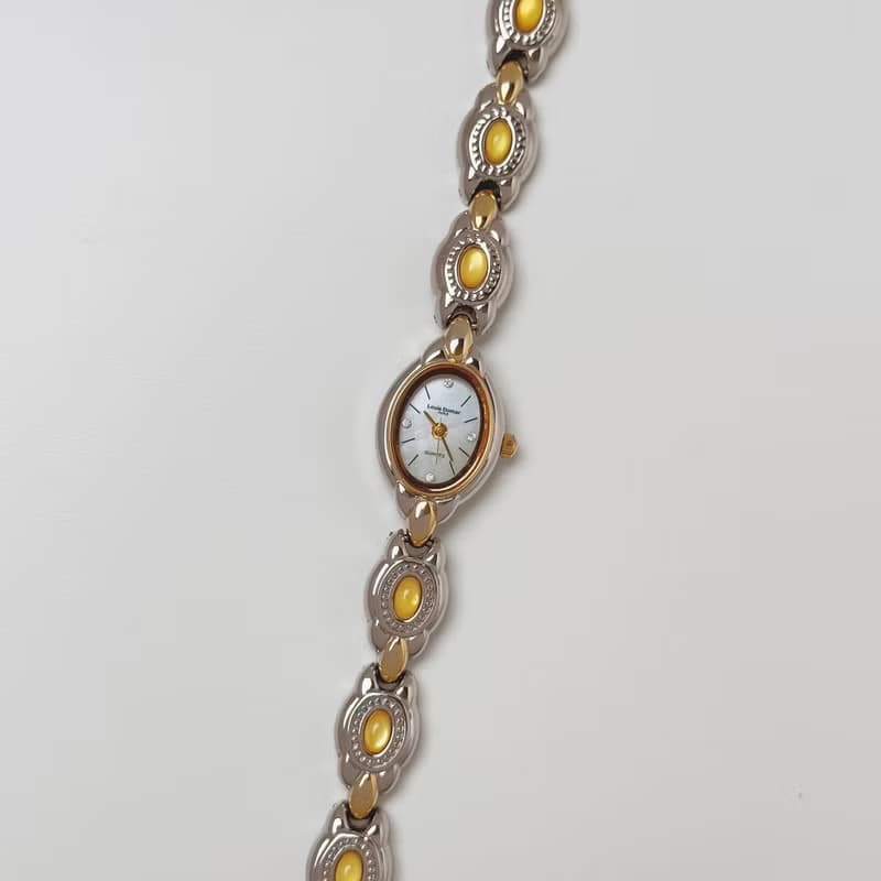 Louis Domar Paris Two Tone With Yellow Stone Bracelet Watch