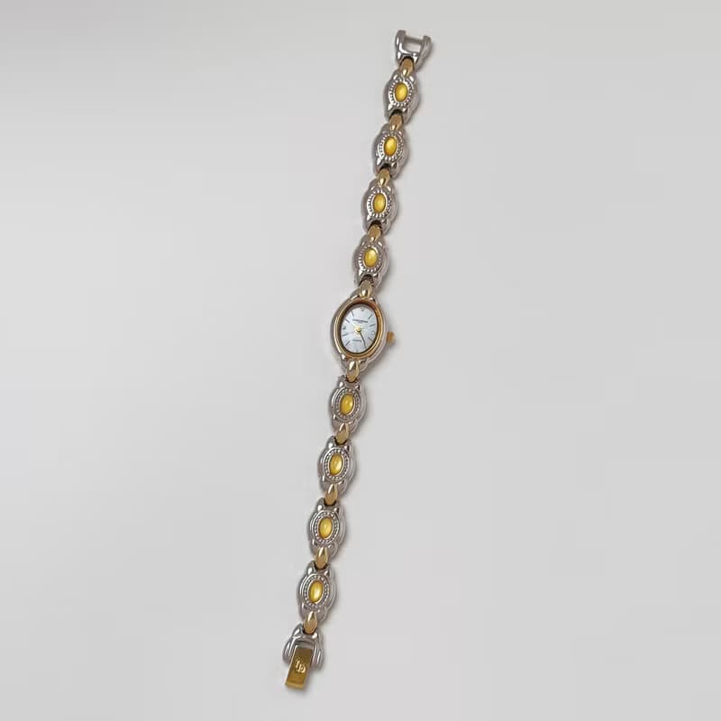 Louis Domar Paris Two Tone With Yellow Stone Bracelet Watch