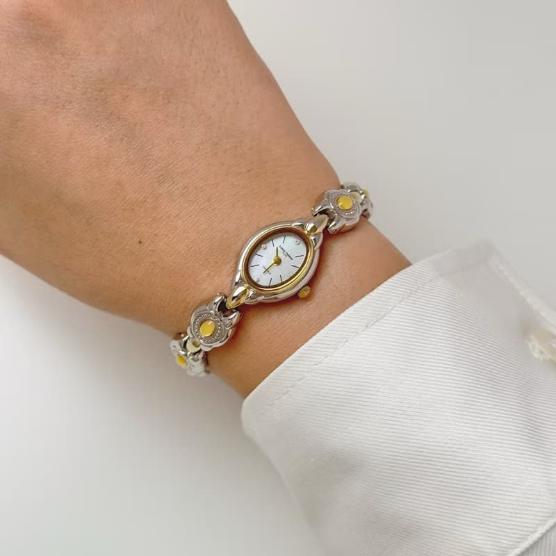 Louis Domar Paris Two Tone With Yellow Stone Bracelet Watch