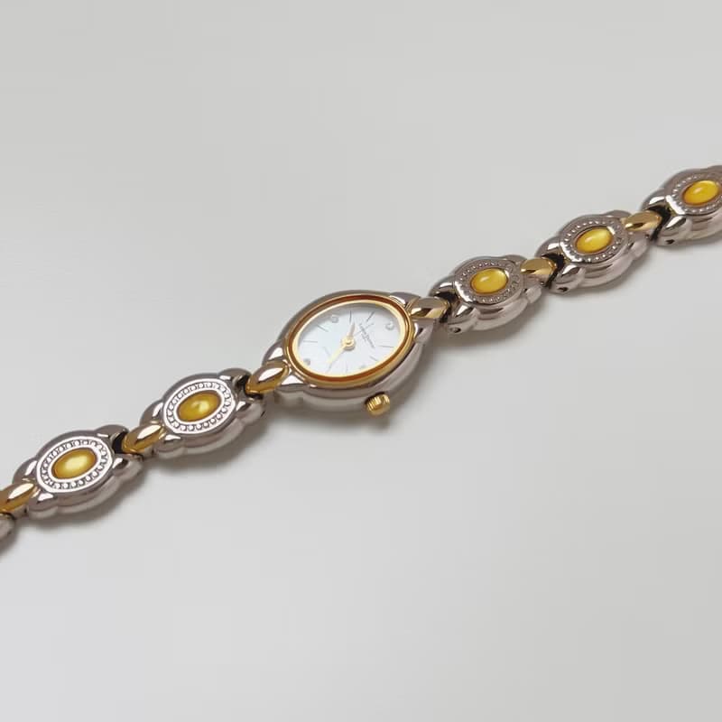 Louis Domar Paris Two Tone With Yellow Stone Bracelet Watch