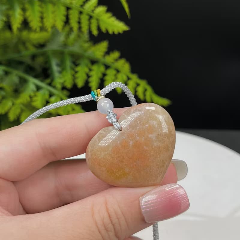 天然愛心珊瑚玉吊墜冰潤高瓷玉化漸變橘粉檸檬片菊花玉項錬女招財
