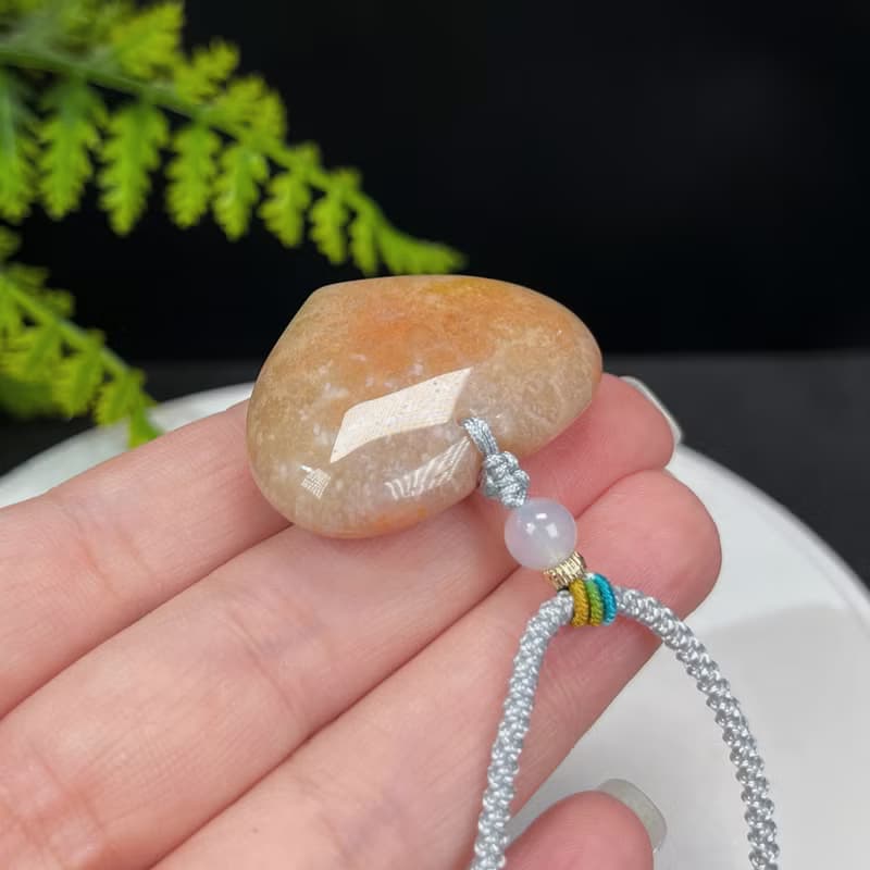 天然愛心珊瑚玉吊墜冰潤高瓷玉化漸變橘粉檸檬片菊花玉項錬女招財