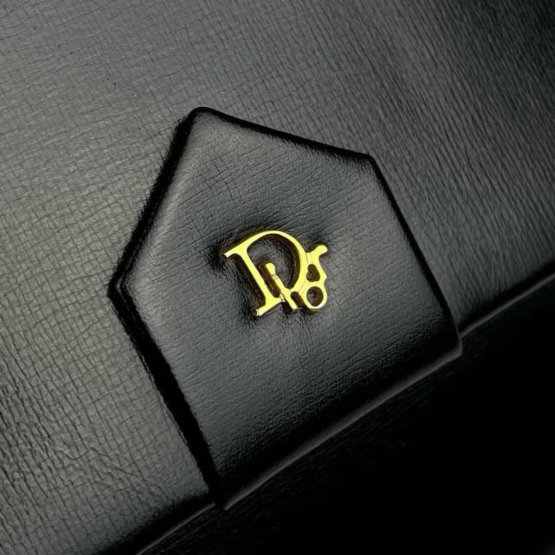 中古二手Dior黑色金扣皮革兩用金鏈子腋下小古董包單肩側背斜手袋