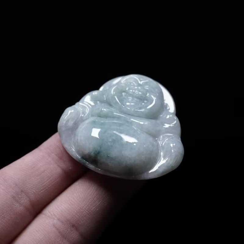 飄藍花翡翠彌勒佛 | 天然緬甸玉翡翠A貨 | 送禮